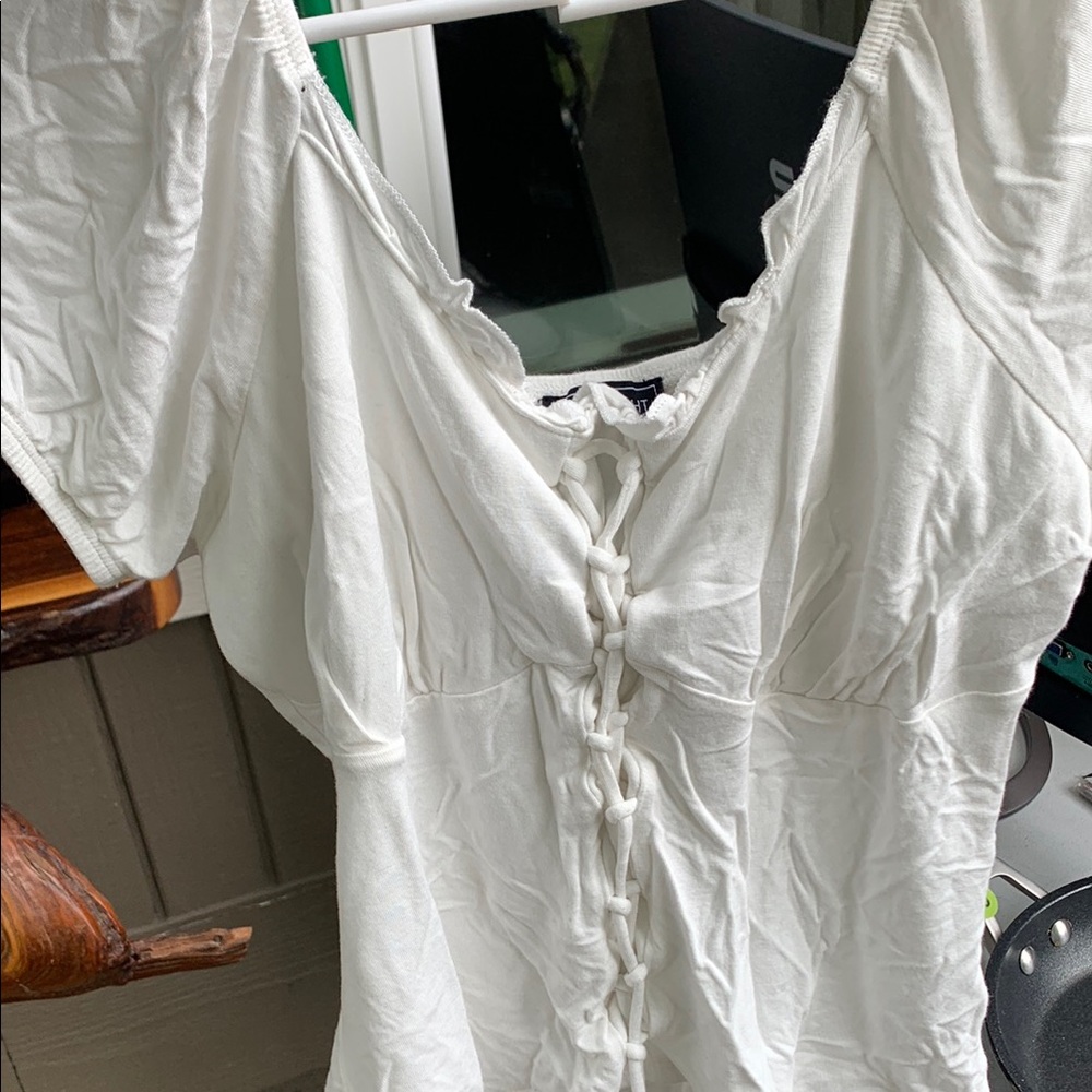 White Ruffled Buttoned Tie Front Blouse